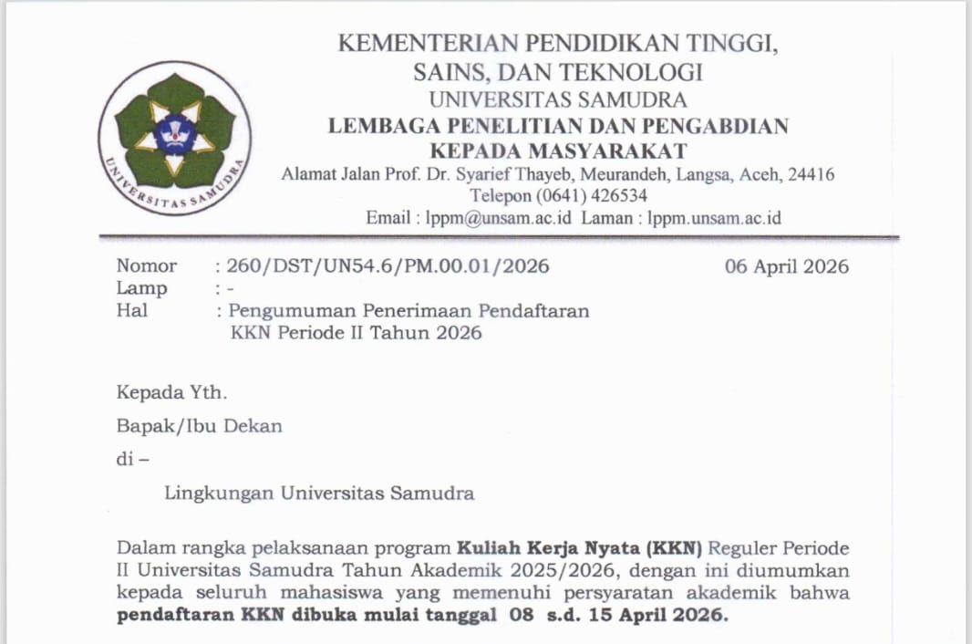 Pengumuman Penerimaan Pendaftaran KKN Periode II Tahun 2026