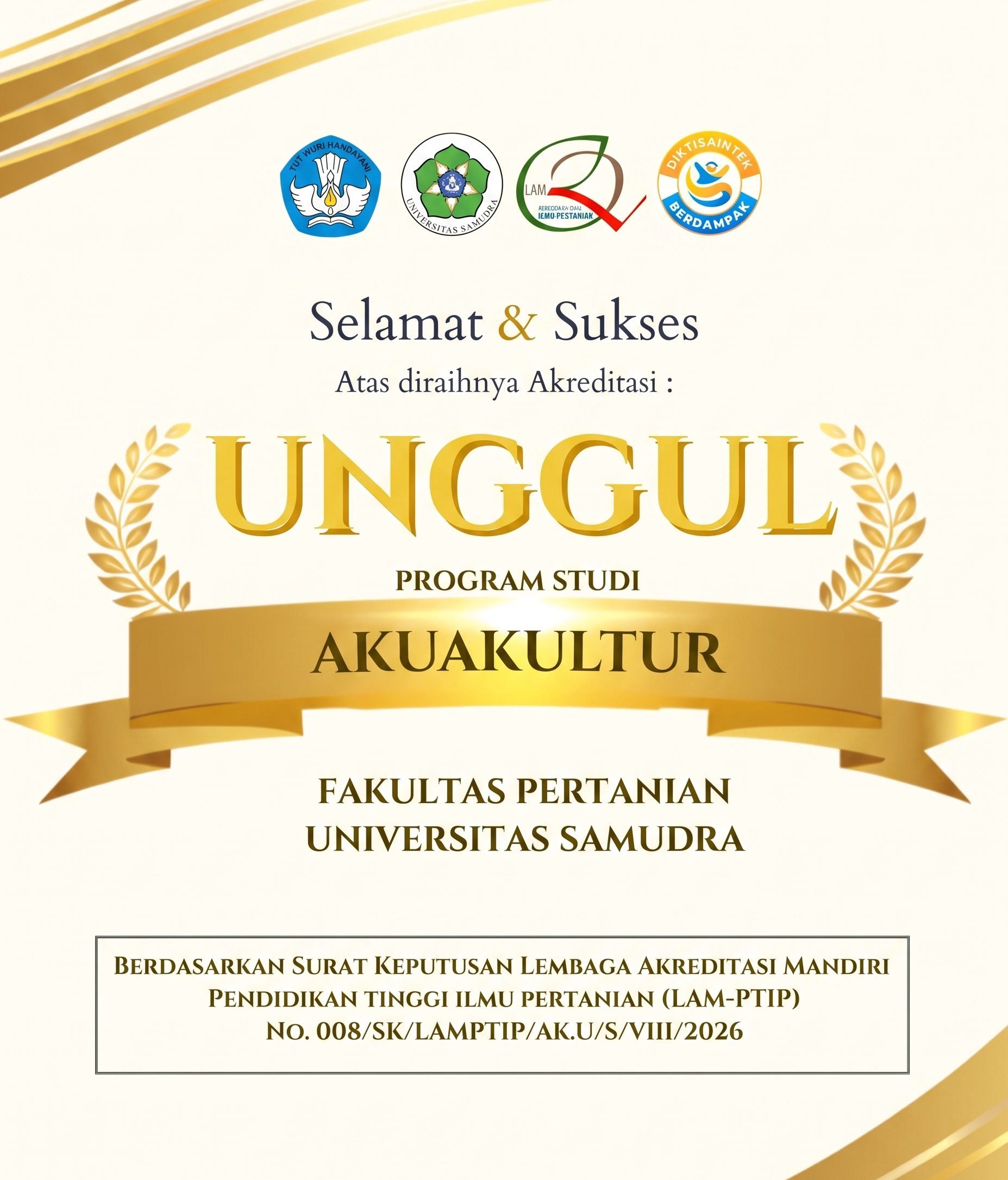 Selamat dan Sukses! Program Studi Akuakultur Universitas Samudra Resmi Raih Akreditasi Unggul