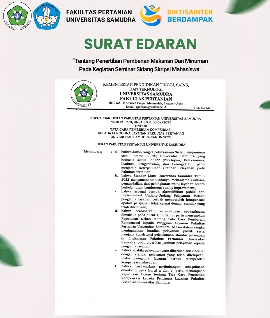 Surat Edaran Penertiban Pemberian Makanan dan Minuman Bagi Dosen Pada Kegiatan Seminar Sidang Skripsi Mahasiswa
